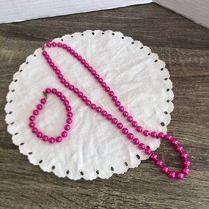 Vtg Pink Beaded Necklace and Bracelet Set